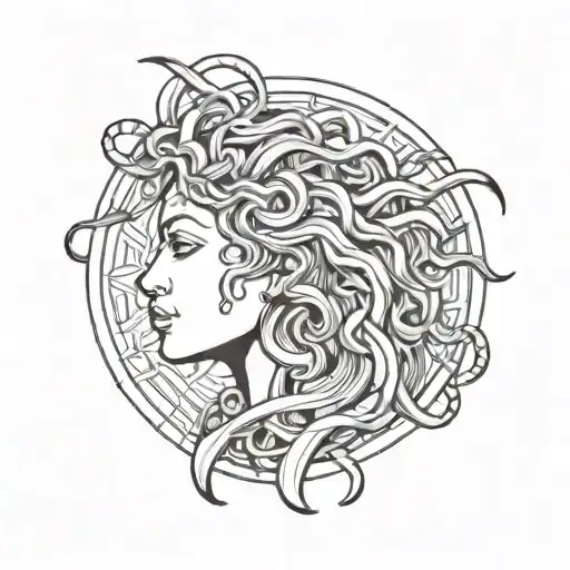 Medusa Face Profile Holding Hands In A Circle