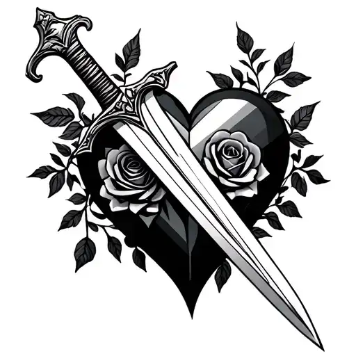 Sword And Heart With Roses
