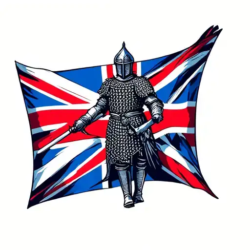 Knight In Chainmail Flying English Flag