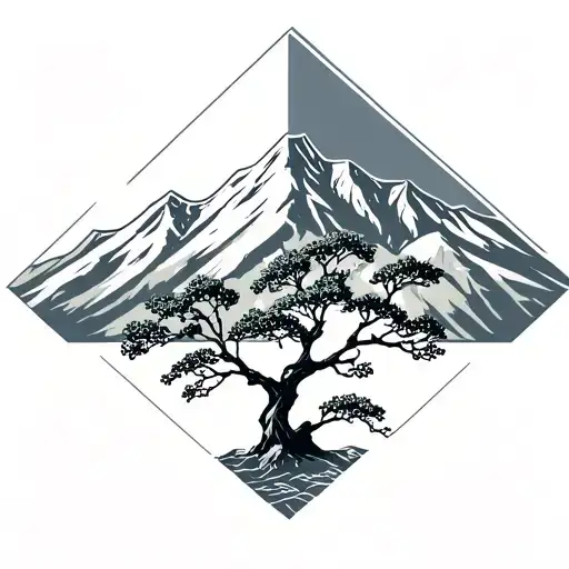 Mountain Ash Tree Tattoo With Mountain In Background