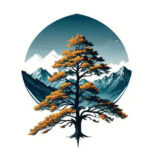 Rowan Tree With Mountains Behind It