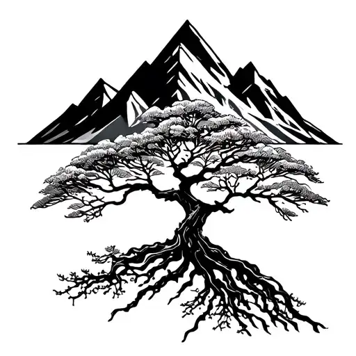 Rowan Tree Tattoo With Mountain Behind It