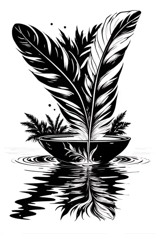 Make A Representation Of A Feather In A Small Cup Of Ink On The Water Surrounded By The Jungle