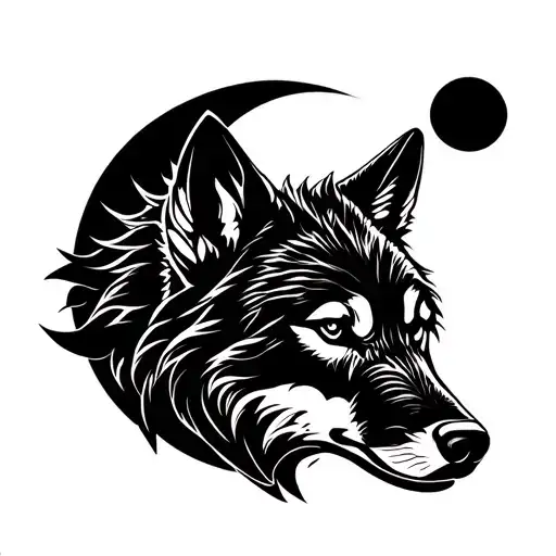Wolf Head Facing Front With Halfmoon Background