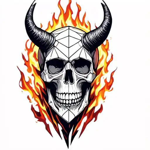 Skull With Horns Surrounded By Fire