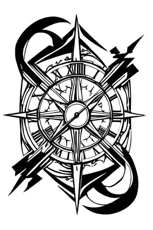 Wind Rose With Pocket Clock