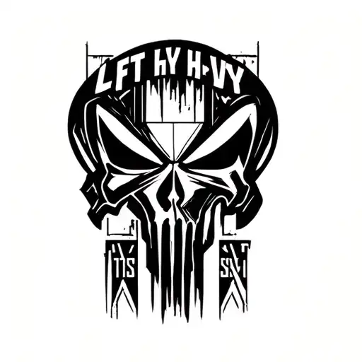 The Punisher Logo With Text 'Lft Hvy Sht'