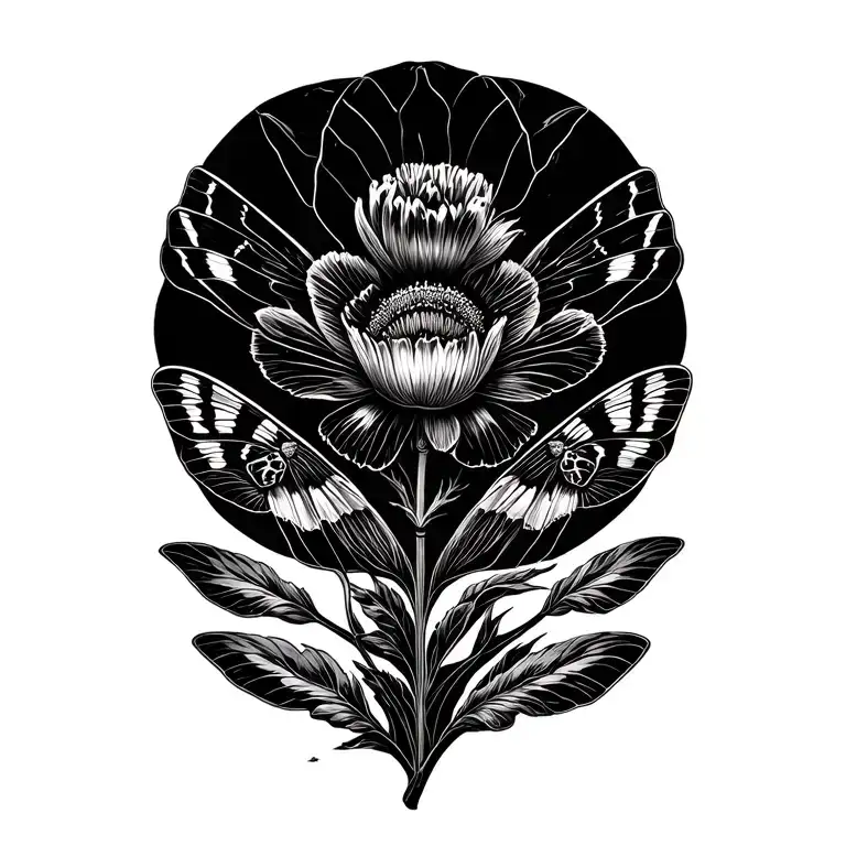 Moth And Wild Poppy Flower Growing