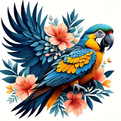 Parrot Amazon With Flowers