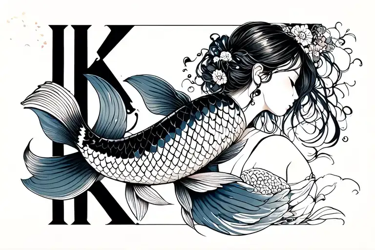 Koi And Japan Girl Side Profile
