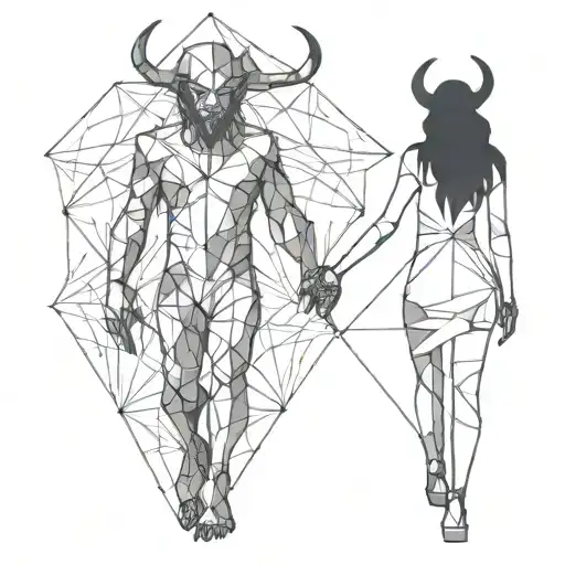 A Drawing Of A Girl And A Demon Walking Holding Hands