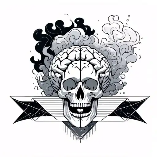 Overthinking Brain From A Skull With Fuming With Smoke That Has A Broken Heart