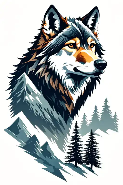 Wolf And Mountains And Trees