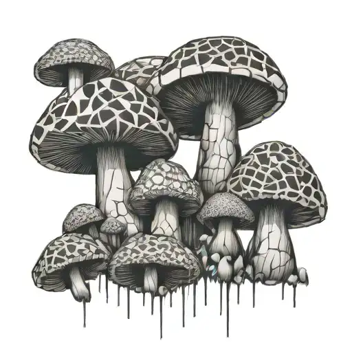 Mushrooms Made Of Crumbling Stone Abstract