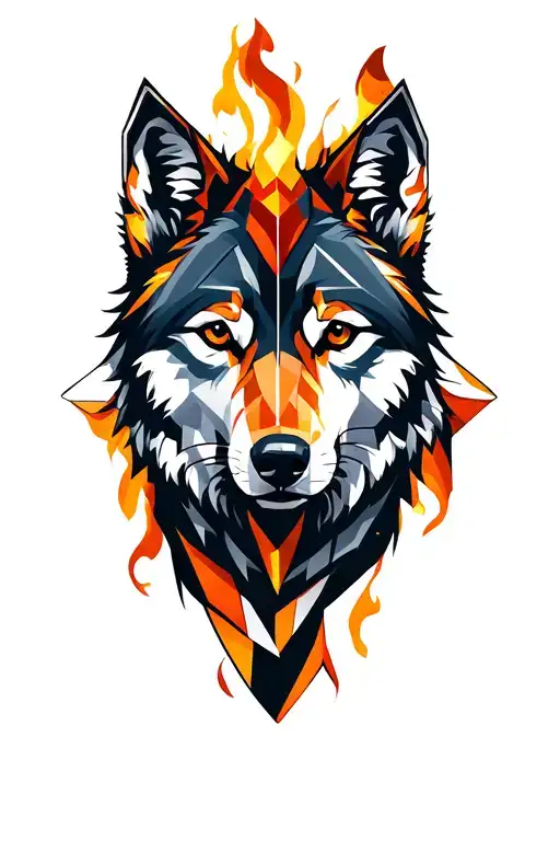 Wolf In Front Of Fire