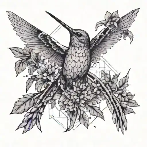 Bunch Of Lavender With A Hummingbird Hovering