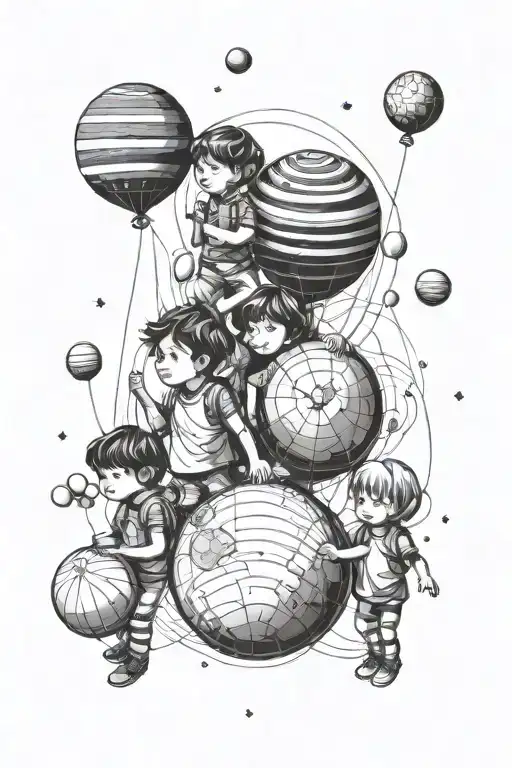 Children Hold Balloons In The Shape Of Planets
