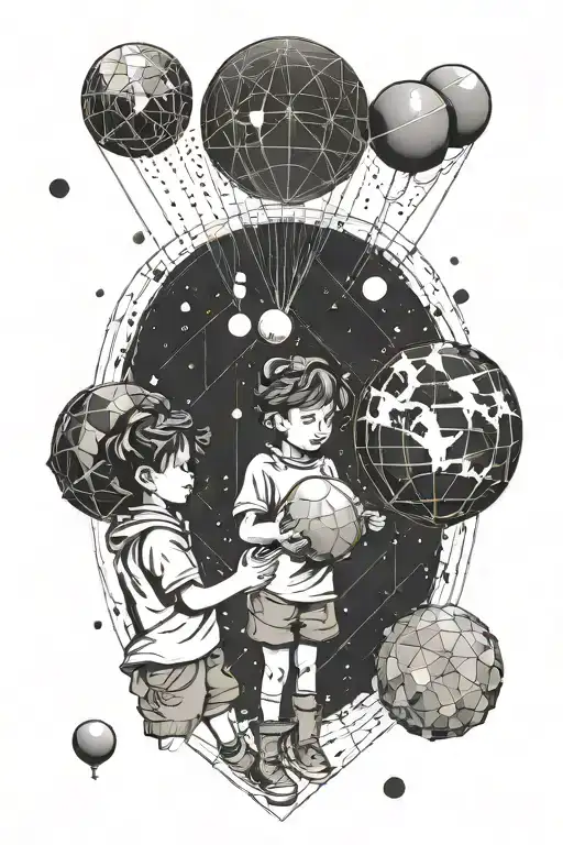 Two Children Holding Balloons In The Shape Of Planets