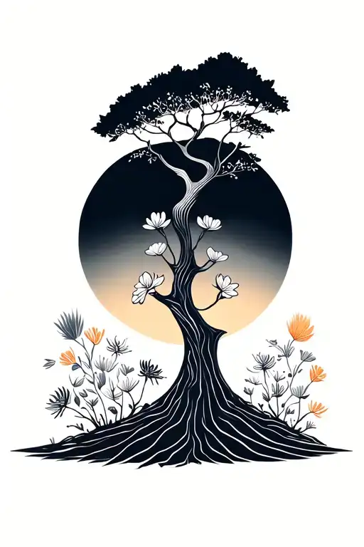 Bonsia Tree Will Blooming With Circle Stroke Behind