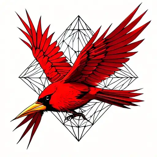 Triangular Geometric Tattoo Of A Red Cardinal Flying