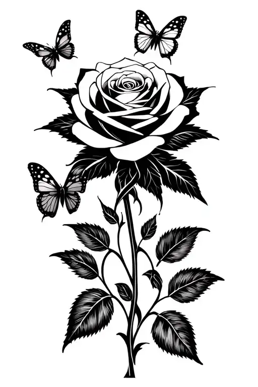Black Rose And Butterflies