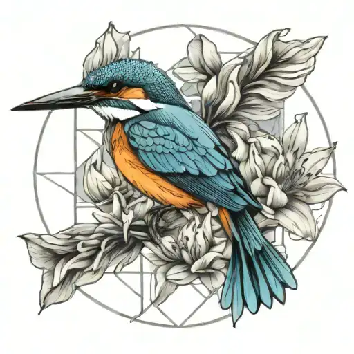 Kingfisher Surrounded By Lily Flowers
