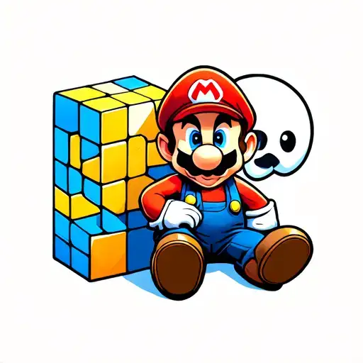 Super Mario With The Cube Near Sitting With The Ghost Boo Nearby