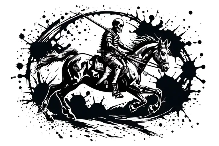 Ink Splatter Skeleton Warrior On Horseback