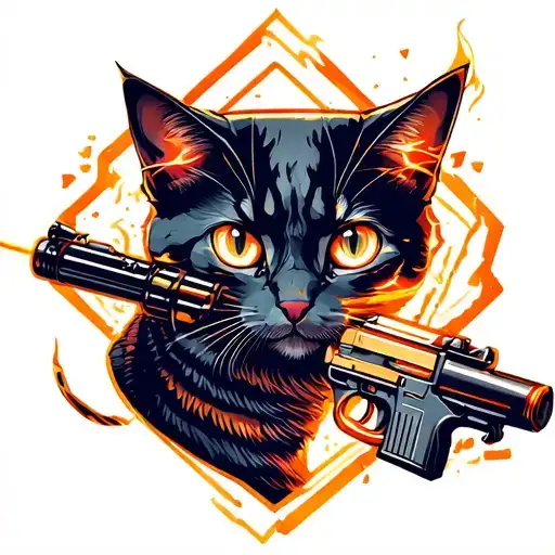 Fire Bandit With A Laser Gun And A Cat With Different Eyes