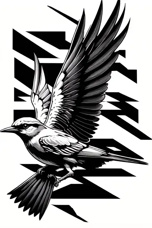 Mockingbird Flying With Its Wings
