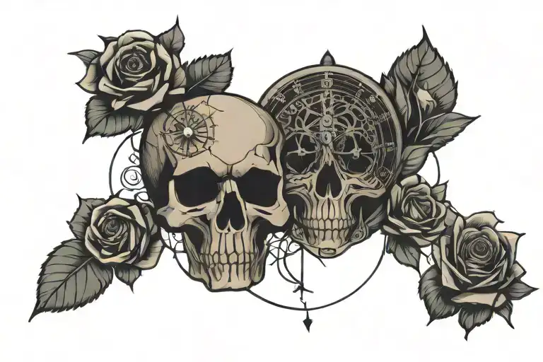 Skull And Roses With Clock
