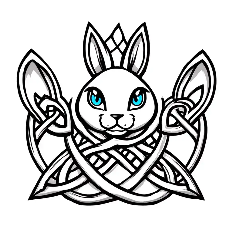 Rabbit With Blue Eyes On Armor Tattoo Design Featuring Celtic Trinity Knot