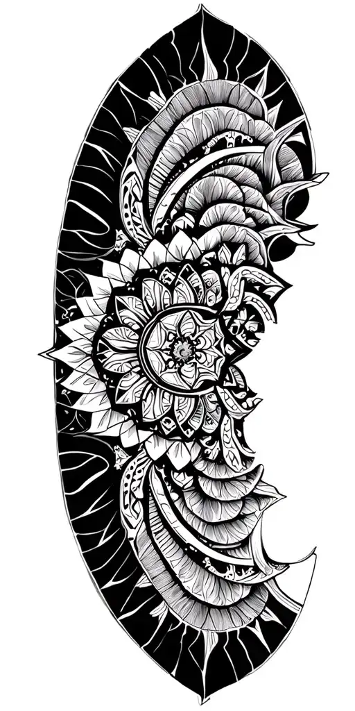 Cover Up Geometric Mandala Incorporating Elements On A Black Background