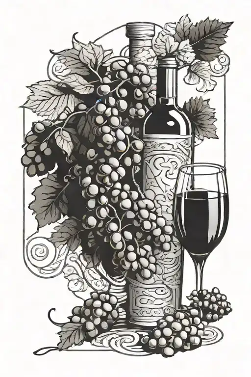 God Dionysus Bunch Of Grapes And Bottle Of Wine