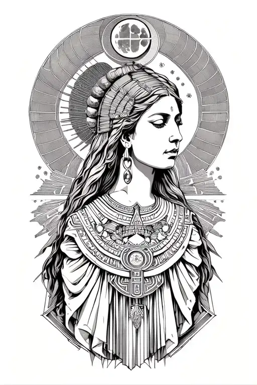 Hekate Greek Godness With Moons Above Her Head Surrounded