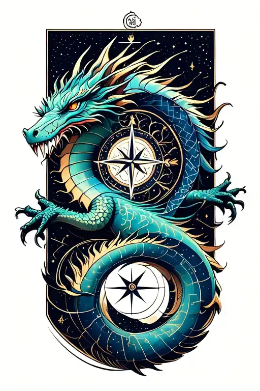 Dragon And Compass Geometric Shape And Galaxy