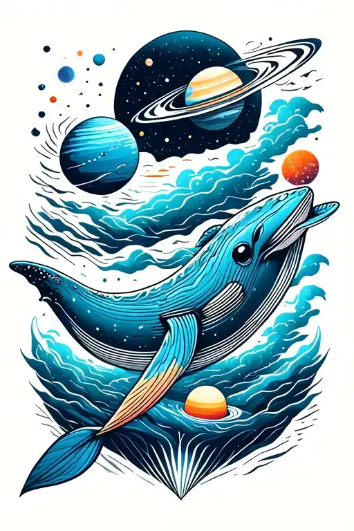 Whale And Space With Planets