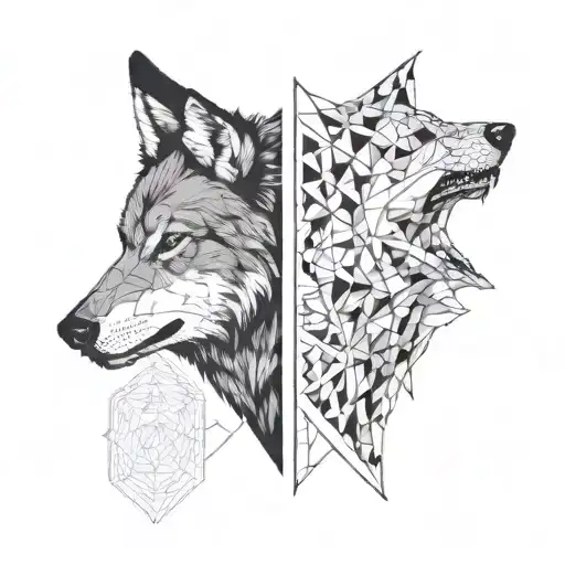 A Two Wolf's Heads One Angry Black Second White Quiet Looking At Each Other
