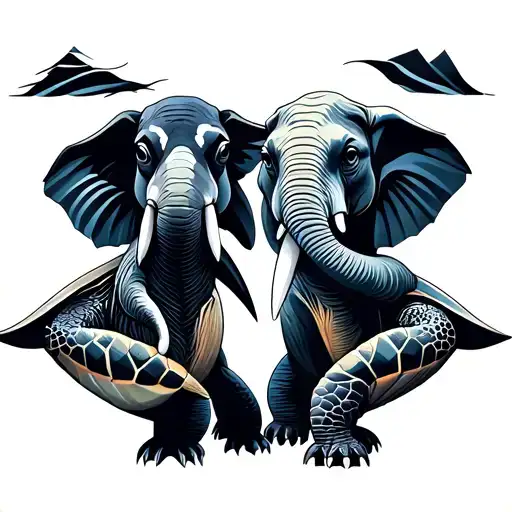 Turtle And Penguin And Elephant Playing