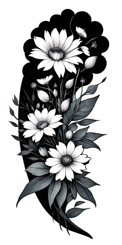 Geometric Flowers From Shoulder To Elbow And Realistic Flowers From Elbow To Hand