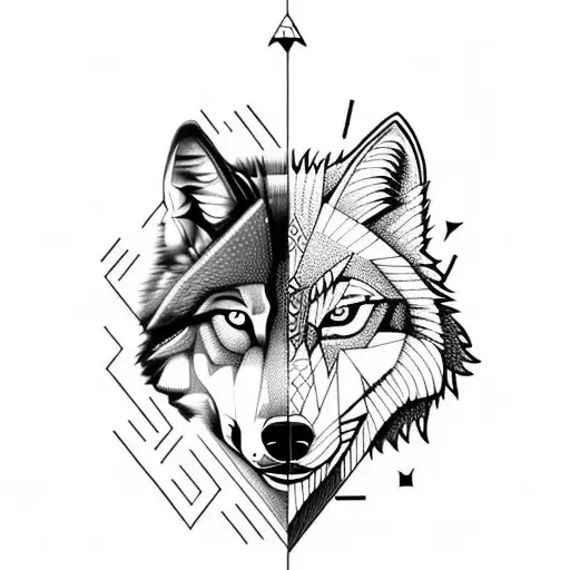 A Half Digital Wolf And Half Real Wolf With Fierce Look And An Arrow In Mid