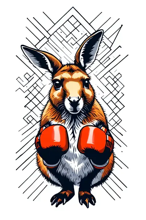 Kangaroo With Boxing Gloves In A Geometric Background