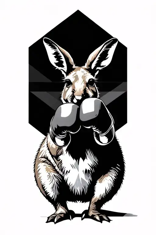 Geometric Kangaroo With Boxing Gloves In A Geometric Background