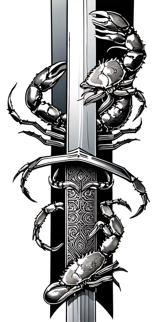 A Katana With An Engraving Of A Crab That Moves Along The Katana Blade