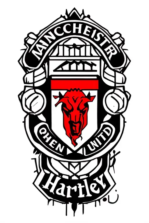 Manchester United Red Devil Logo With The Name Hartley In A Graffiti Style