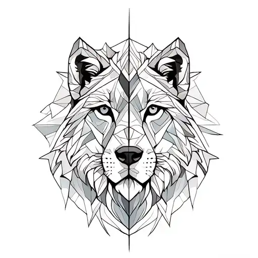 Geometric Lion An Wolf Half Splitted
