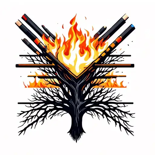 A Match Stick And Tree On Fire