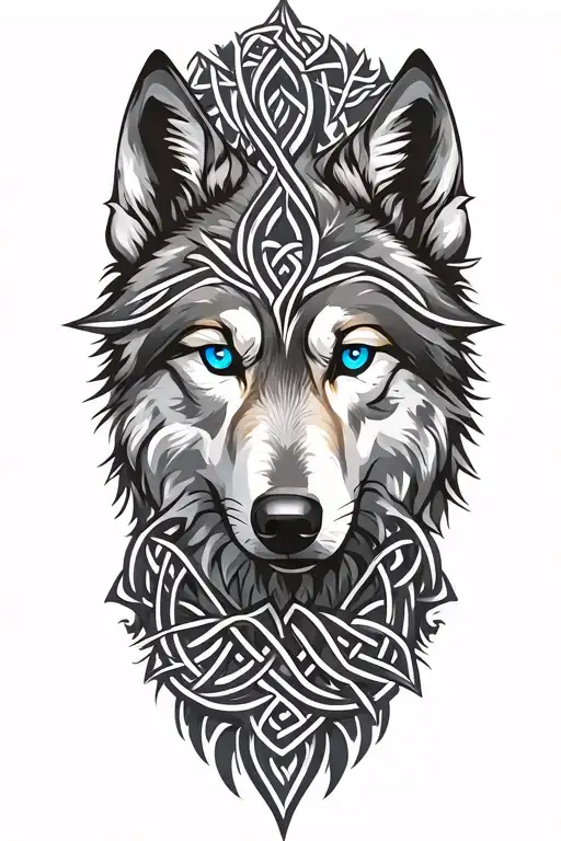 Wolf With Blue Eyes Featuring Celtic Trinity Knot