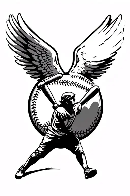 Baseball With Angel Wings With Bray In The Middle Of The Baseball