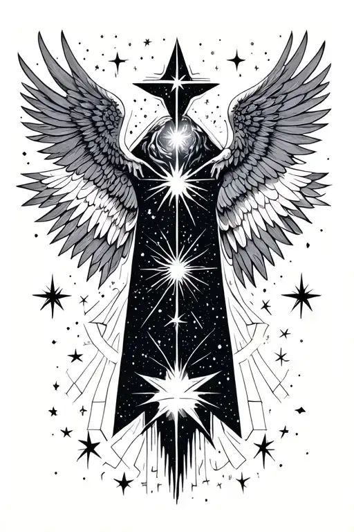 Galaxy In The Center Of The Stars And Stars And Angels Around